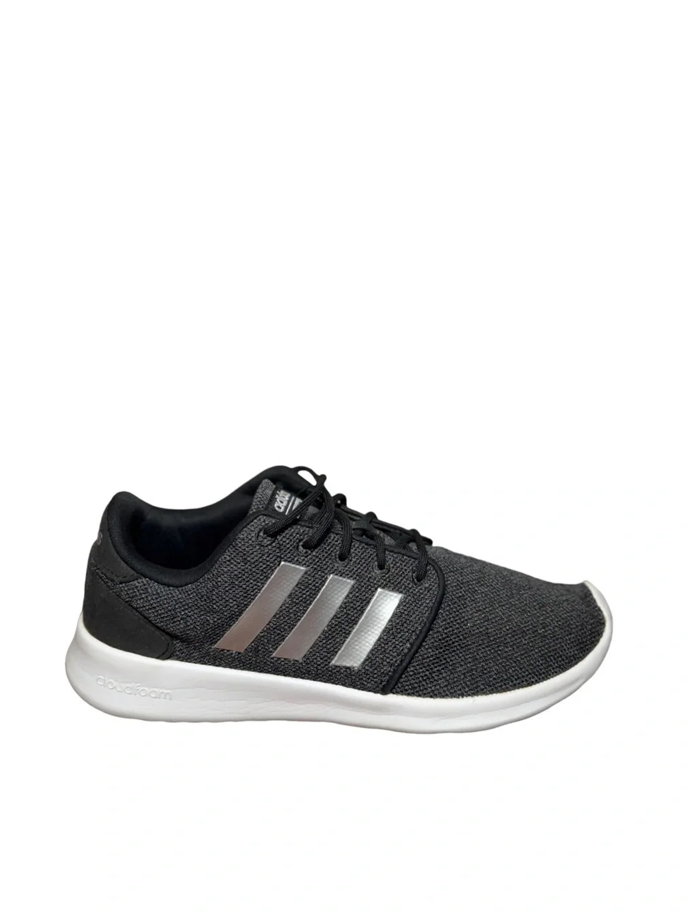 adidas Kids Black with Silver Stripe Cloudfoam Sneaker